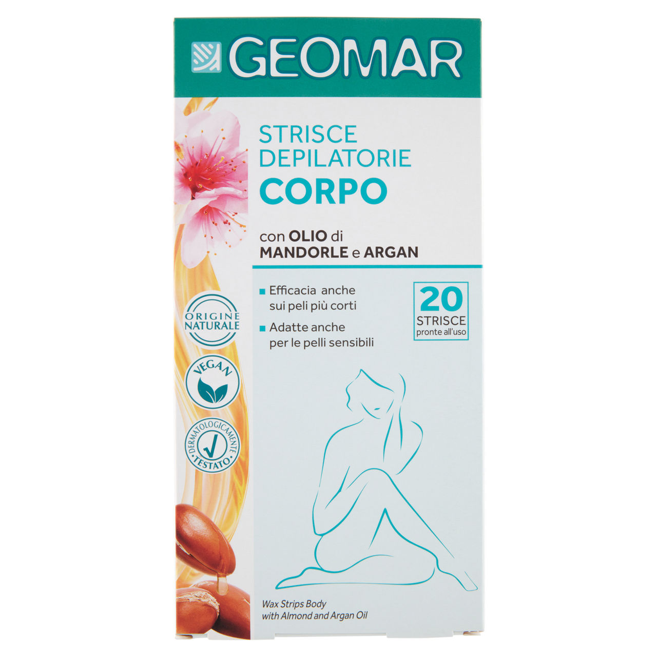 Strisce depilatorie corpo con olio di mandorle e argan 20 pz - Immagine 01