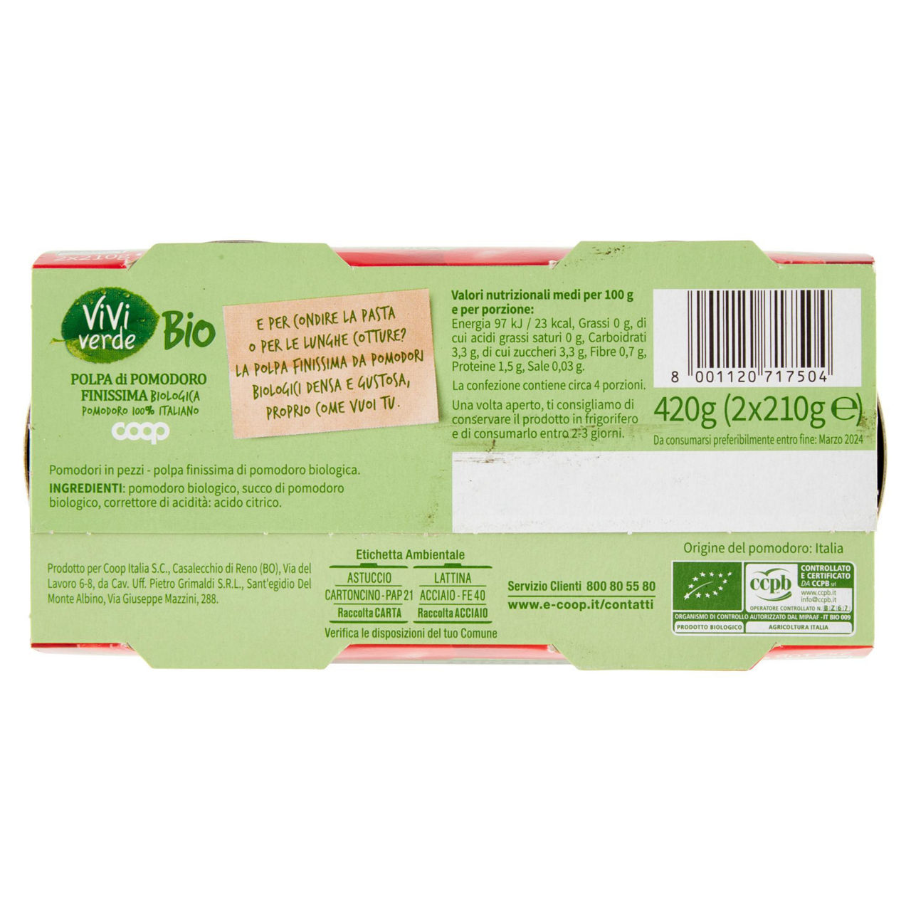 Polpa pumodoro finissima biologico vivi verde 2x210 g - Immagine 61
