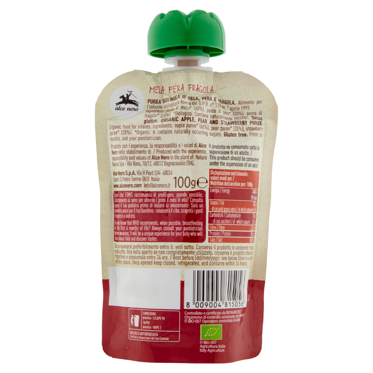 Purea di mela pera e fragola bio 100 gr - Immagine 51