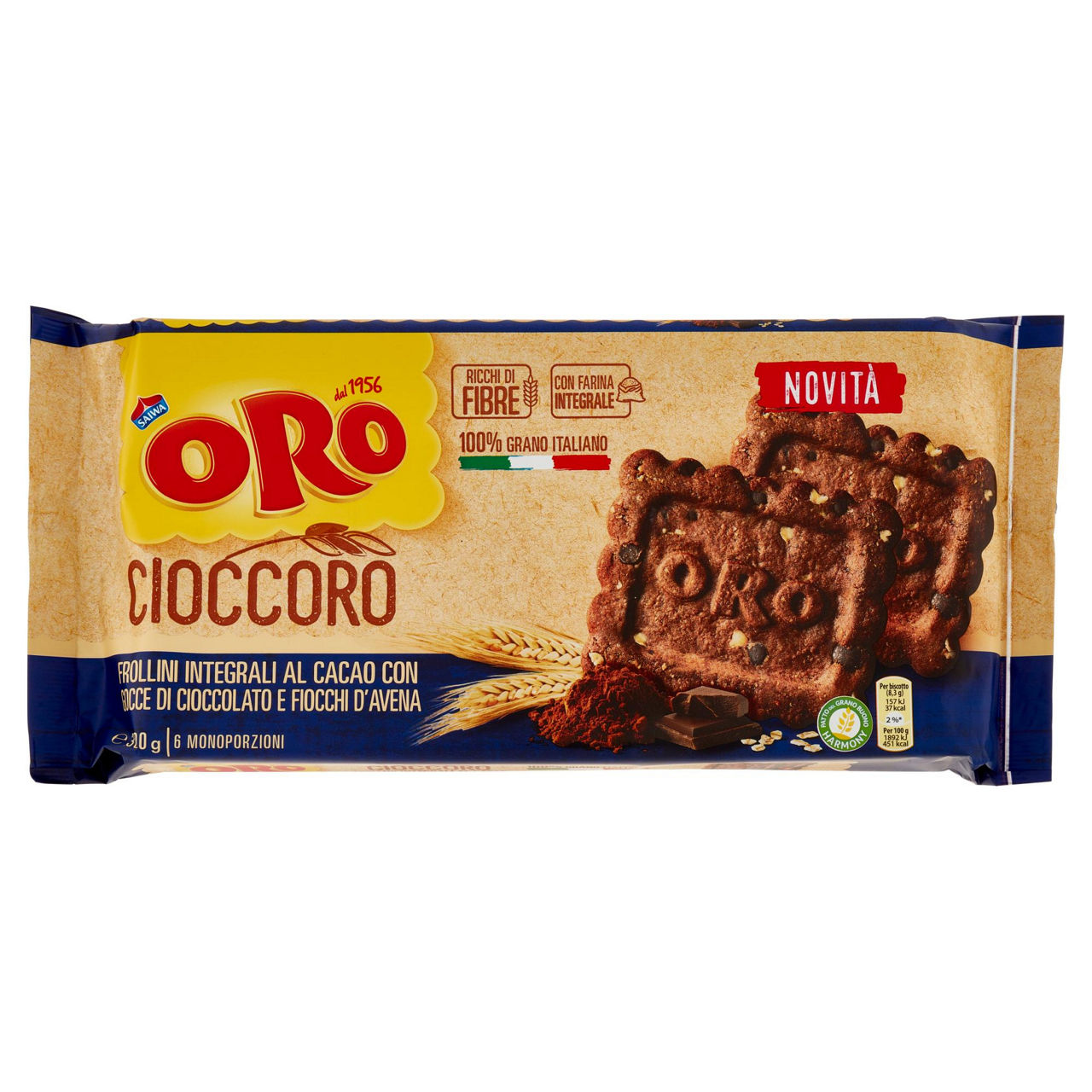 Biscotti integrali con cacao gocce di cioccolato e fiocchi d'avena 300 gr - Immagine 01
