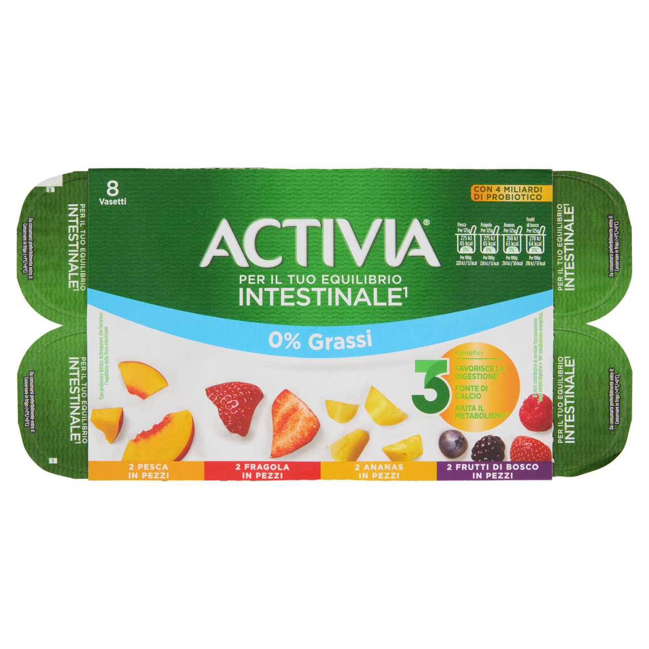 Yogurt con probiotico bifidus zero grassi frutta assortita 8 pz da 125 gr - Immagine 01