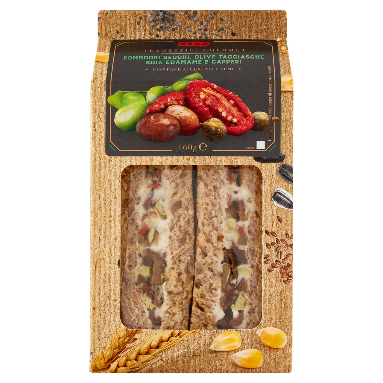 Tramezzini Gourmet con pomodori secchi olive taggiasche edamame e capperi 2 pz 160 gr - Immagine 01