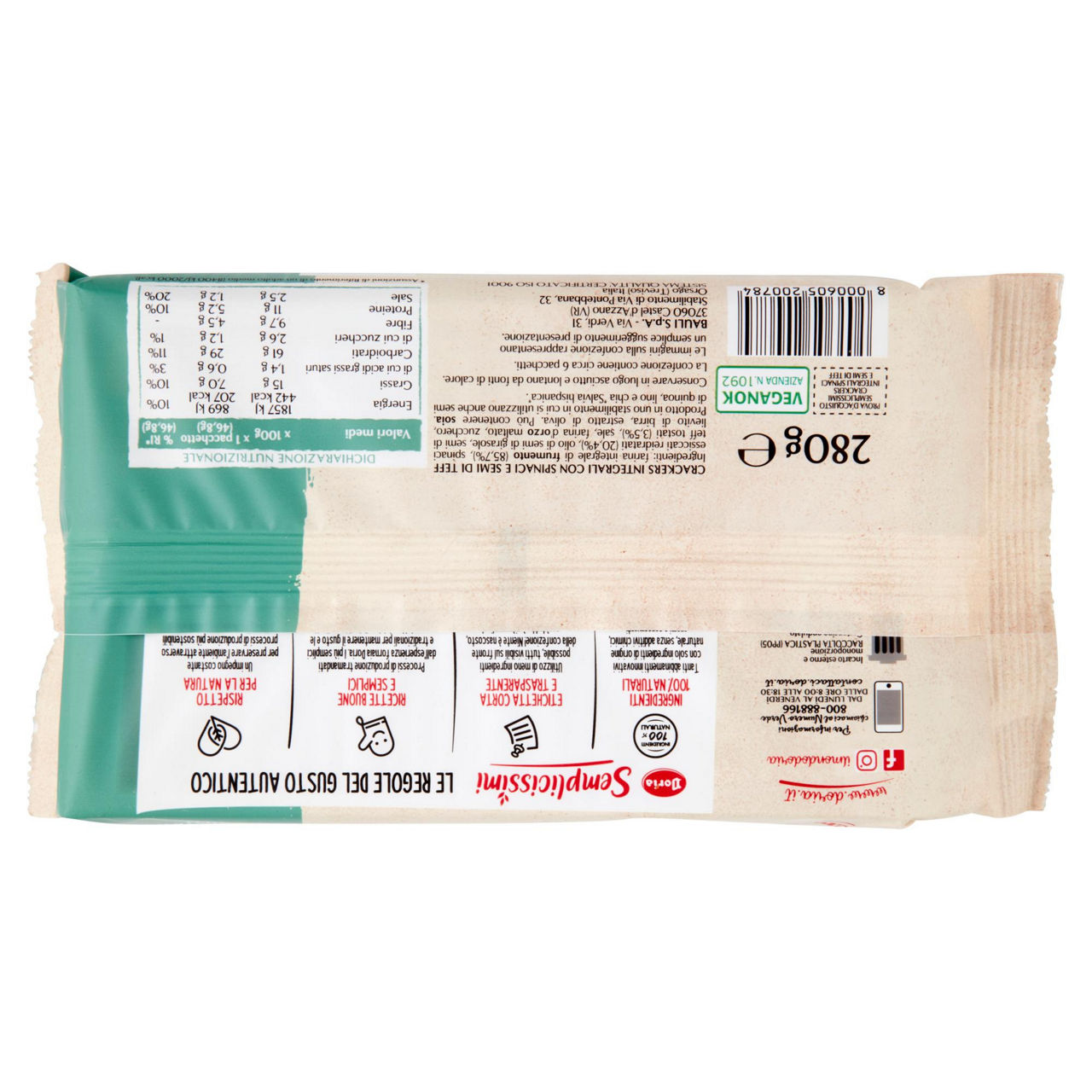 Crackers spinaci e semi di teff tostati semplicissimi doria g 280 - Immagine 41