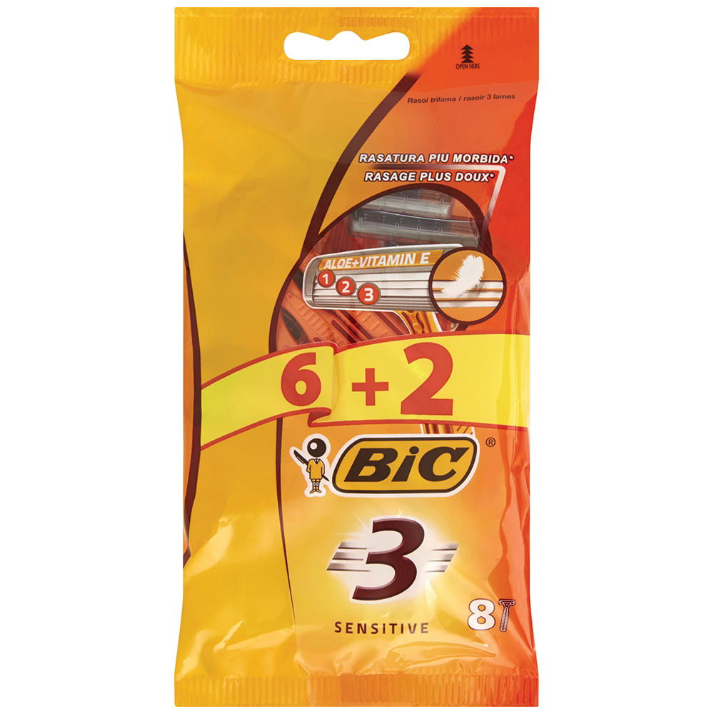 Rasoio bic 3 sensitive pouch 6+2 bl.1pz o.s - Immagine 01