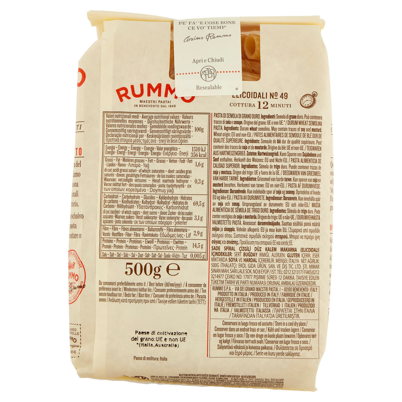 Pasta di semola elicoidali n°49 lenta lavorazione rummo sacchetto g 500 - Immagine 21