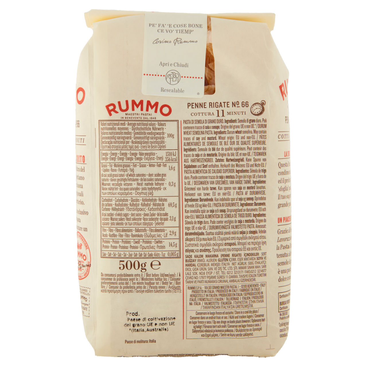 Pasta di semola penne rigate n°66 lenta lavorazione rummo sacchetto g 500 - Immagine 41