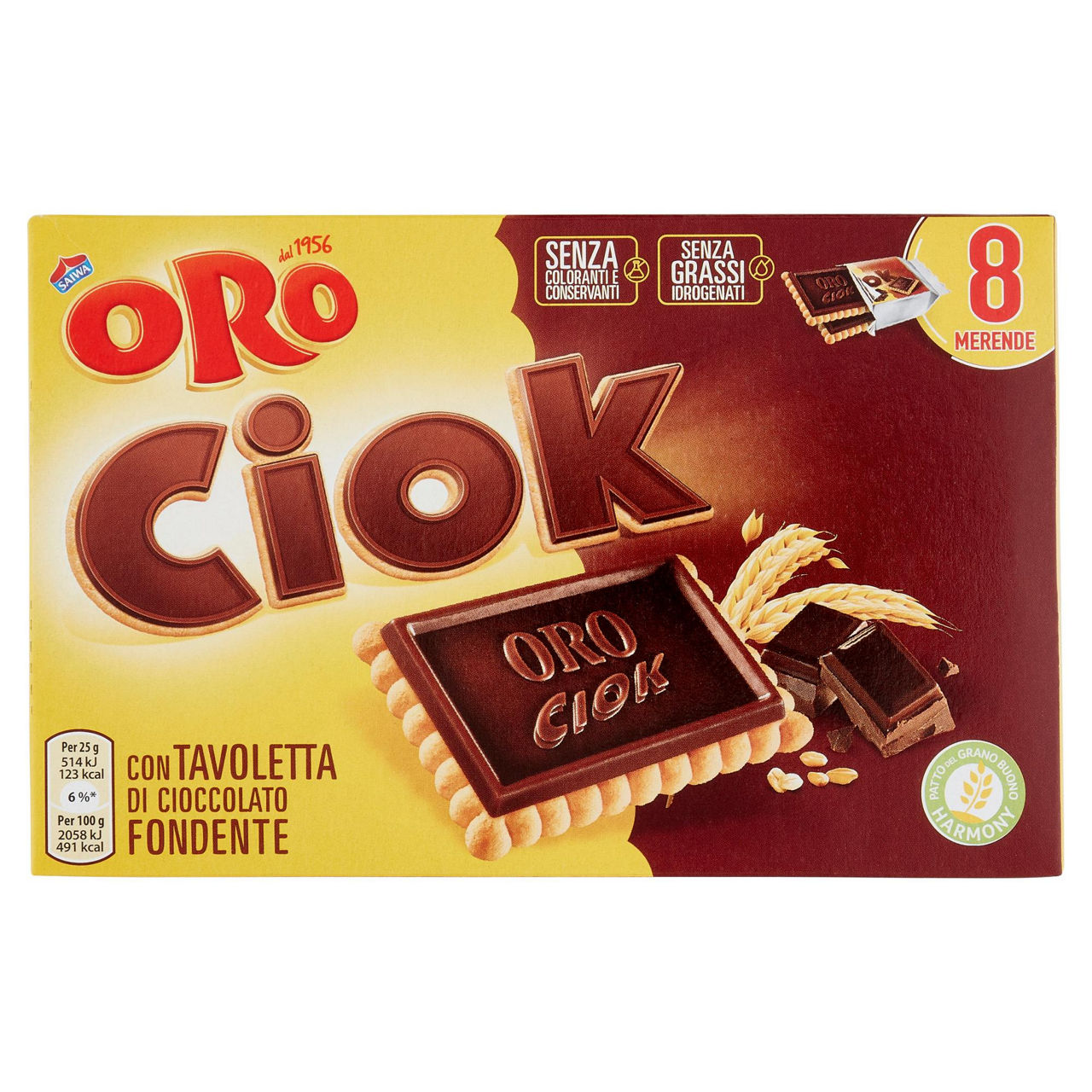 Biscotto con tavoletta di cioccolato fondente 8 monoporzioni x 25 gr