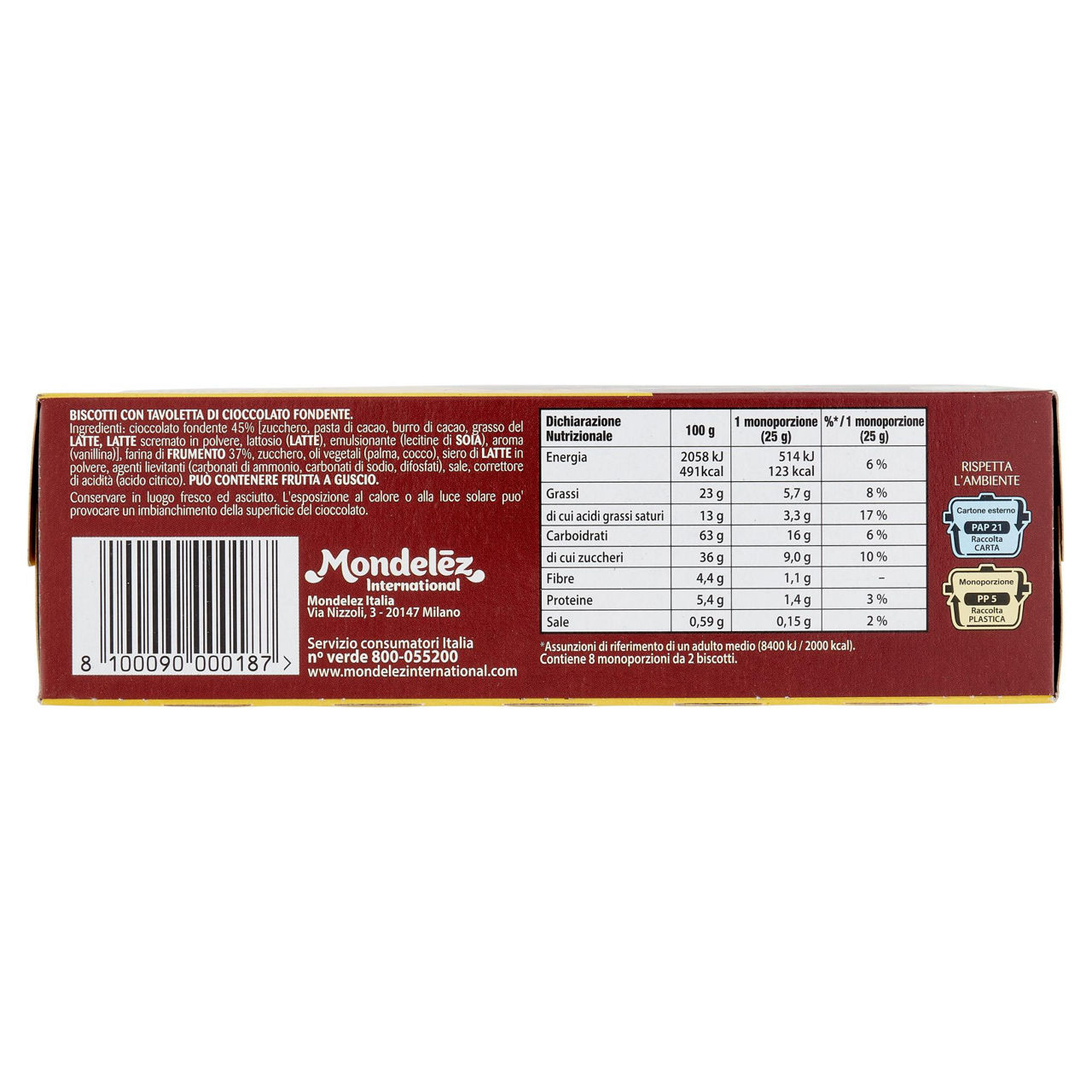 Biscotto con tavoletta di cioccolato fondente 8 monoporzioni x 25 gr - Immagine 11