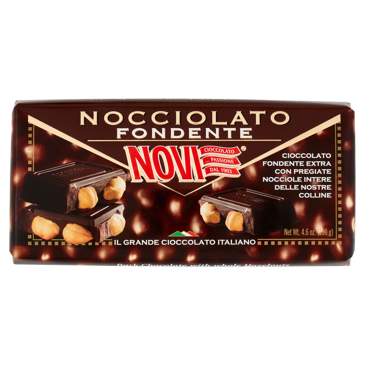 Tavoletta di cioccolato fondente extra con nocciole intere 130 gr - Immagine 01