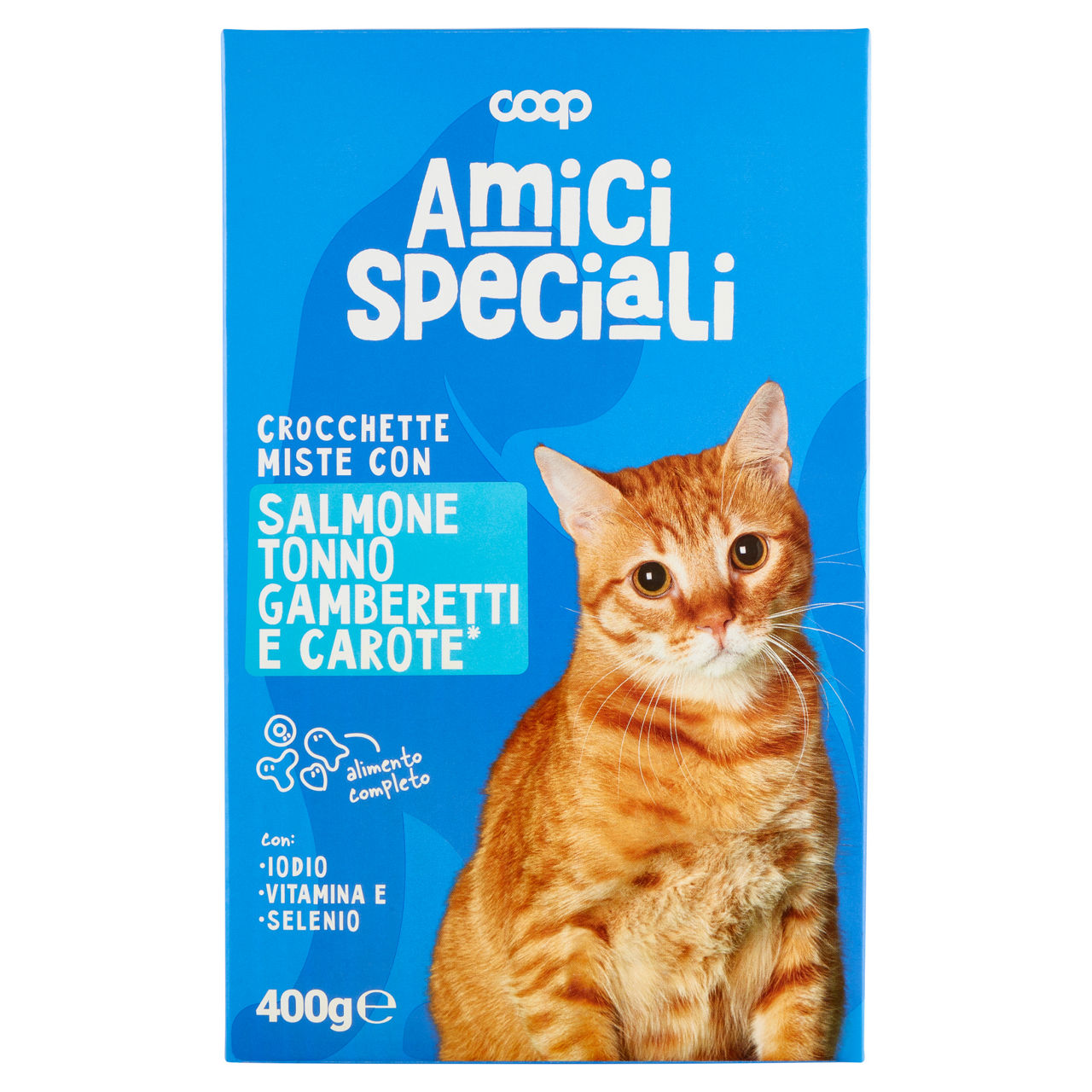 Crocchette gatto salmone/tonno/gamberetti/carote amici speciali coop scat g 400