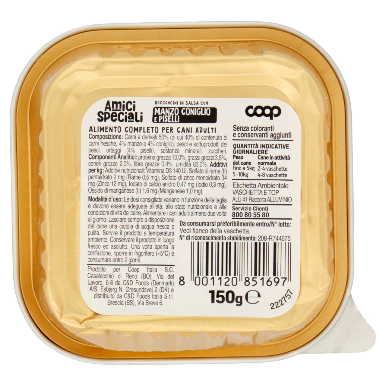 Bocconcini cane manzo/coniglio/piselli amici speciali coop vaschetta 150g - Immagine 51