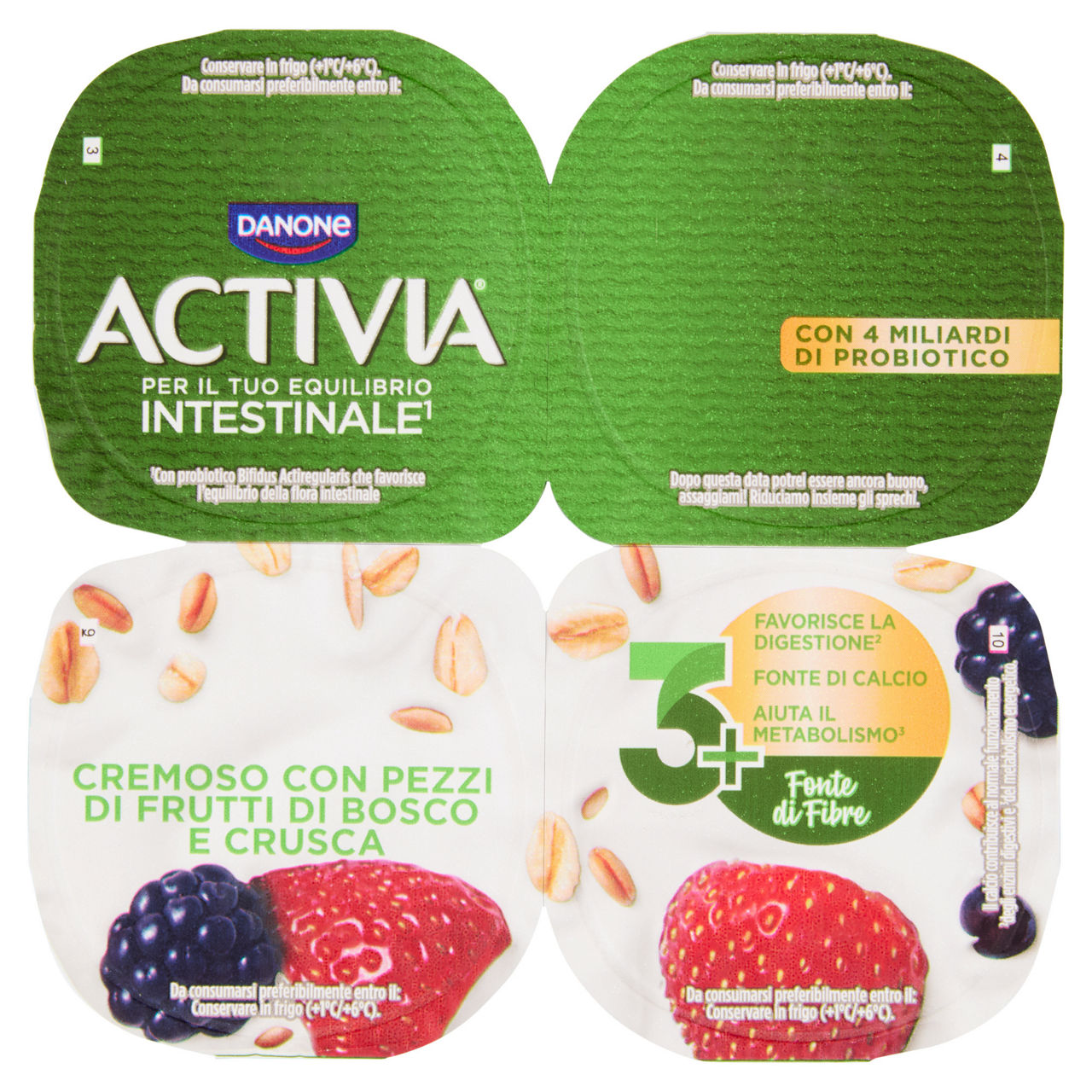 Yogurt fibre frutti di bosco e crusca 4 pz da 125 gr