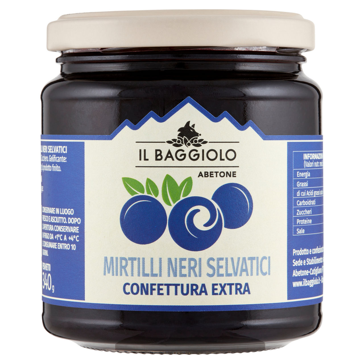 Confettura extra di mirtilli neri selvatici 340 gr