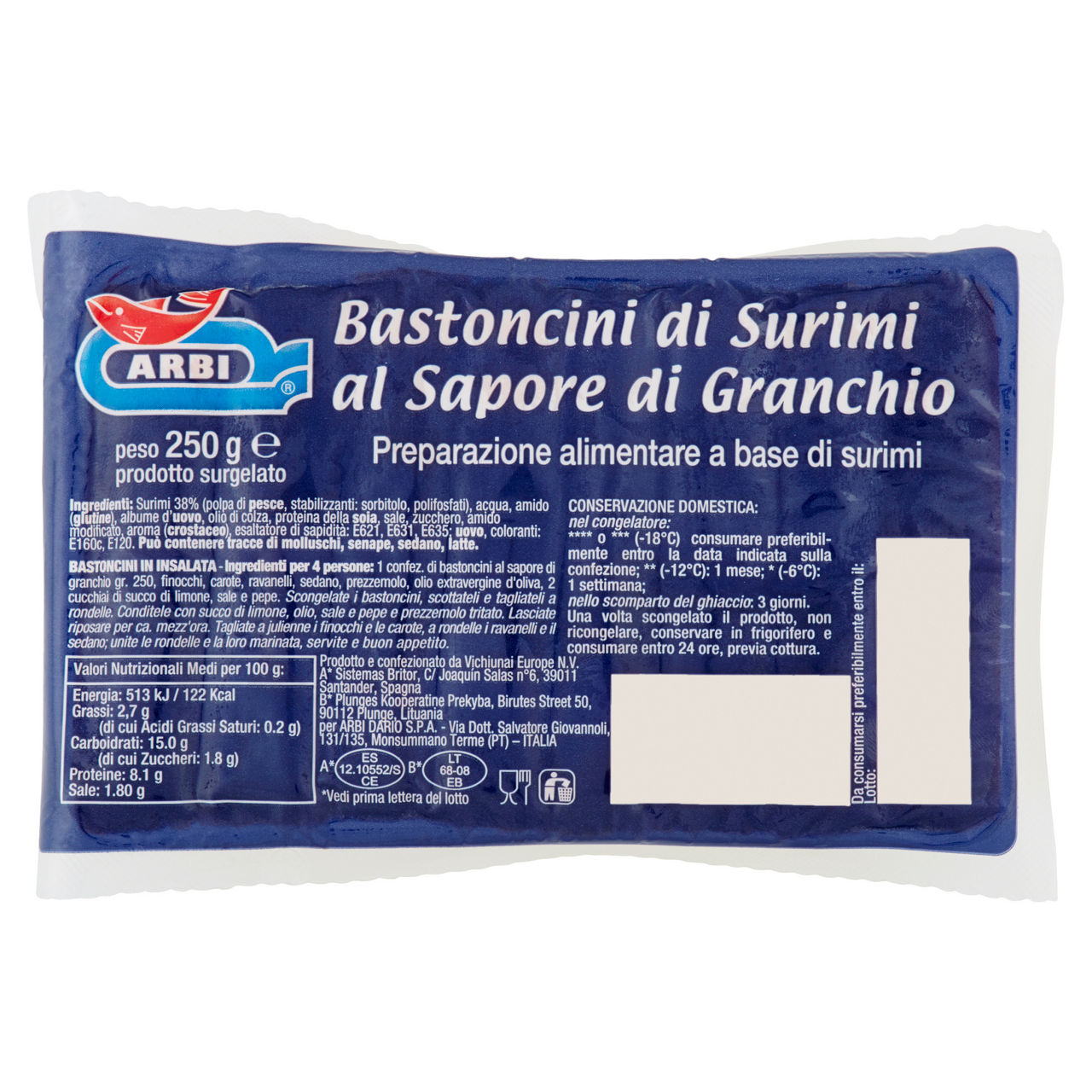 Bastoncini di surimi al sapore di granchio surgelati 250 gr - Immagine 01
