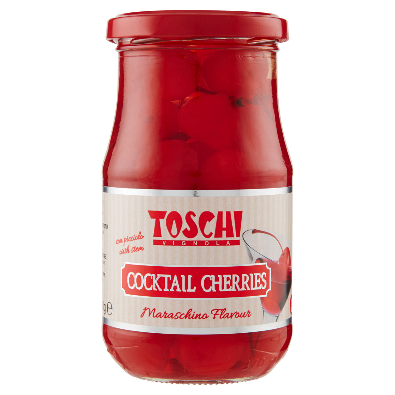 Ciliegie candite rosse per cocktail con picciolo al gusto maraschino 410 gr - Immagine 01