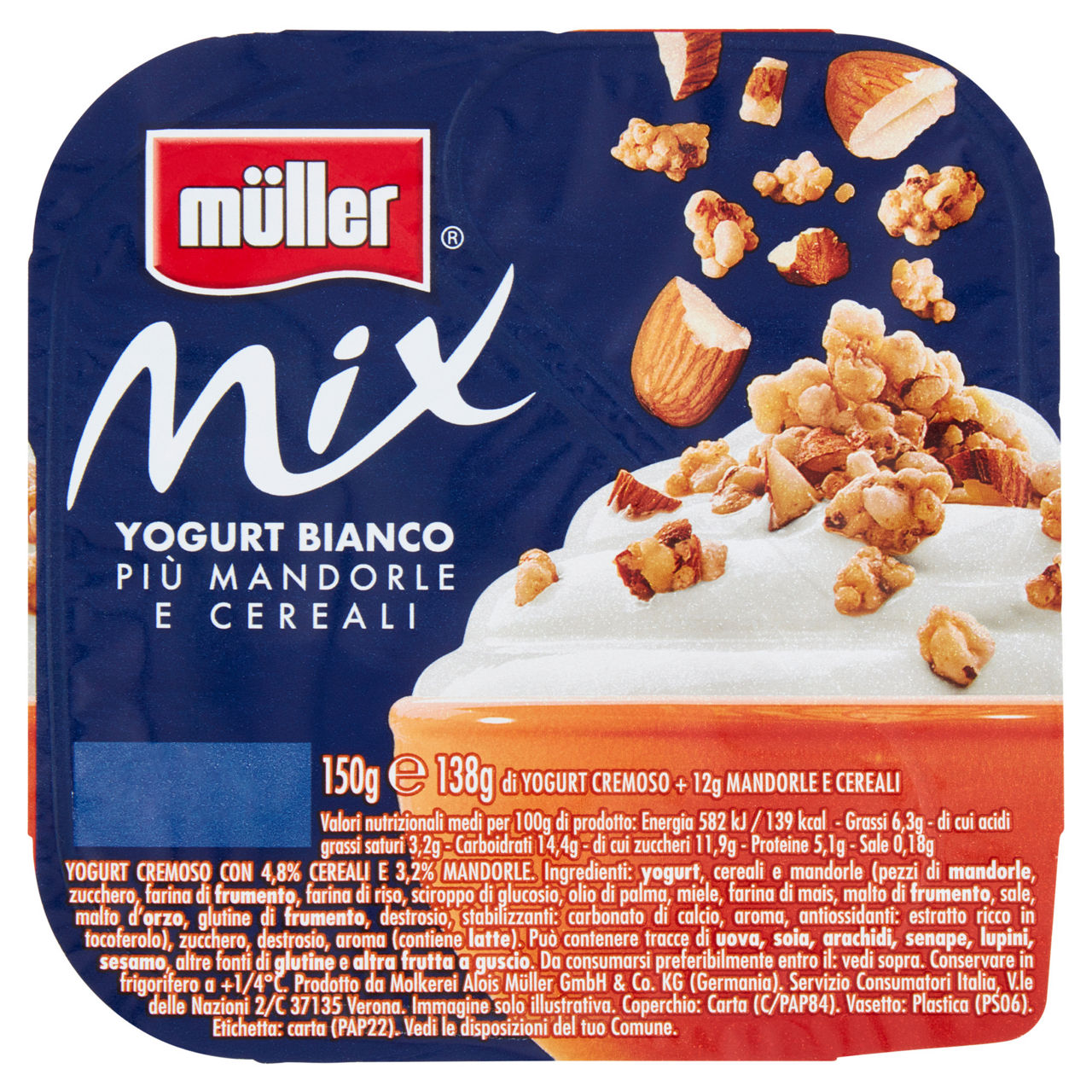 Yogurt bianco con mandorle e cereali 150 gr - Immagine 01
