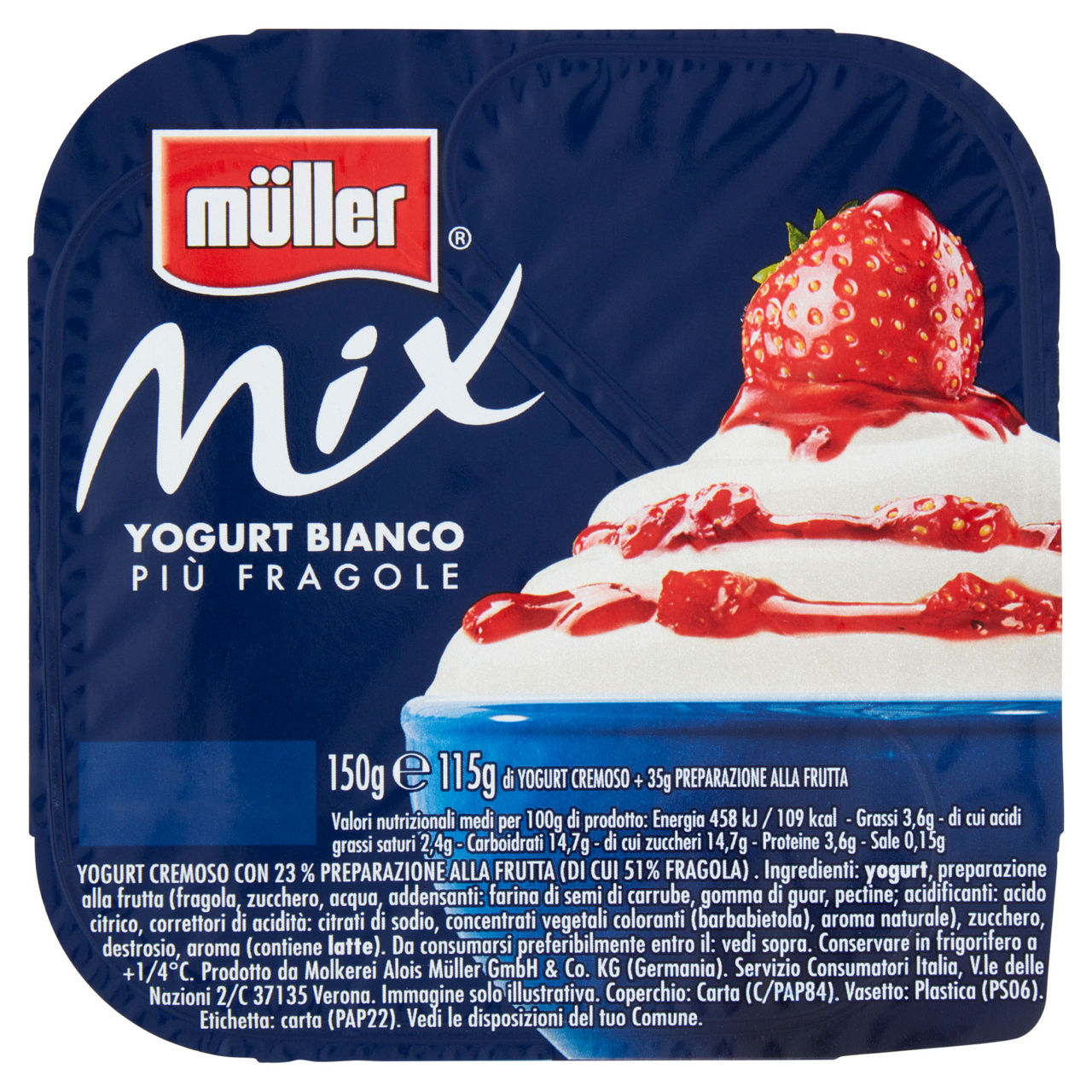 Yogurt bianco con fragole 150 gr