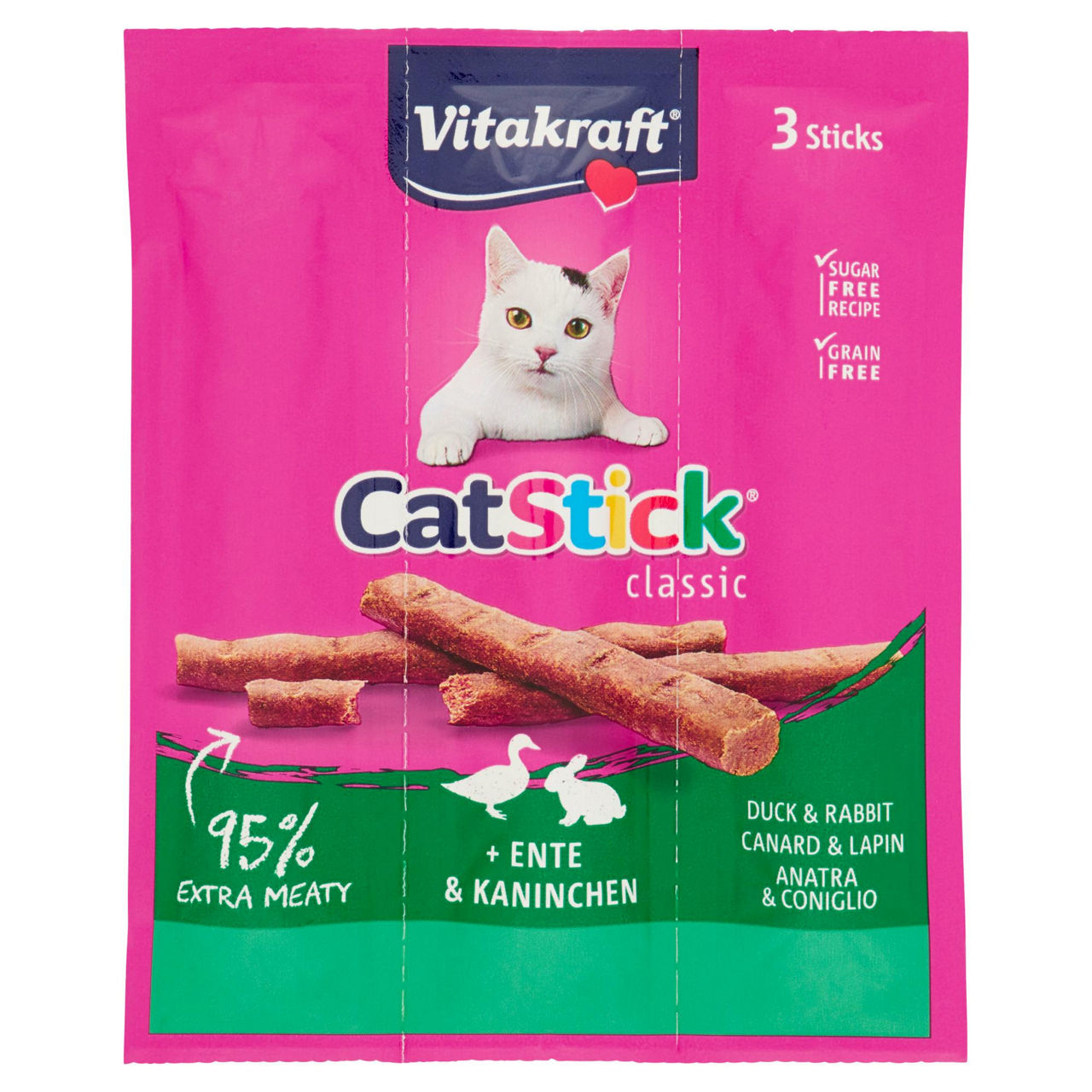 Snack in stick per gatti mini anatra e coniglio 3 pz