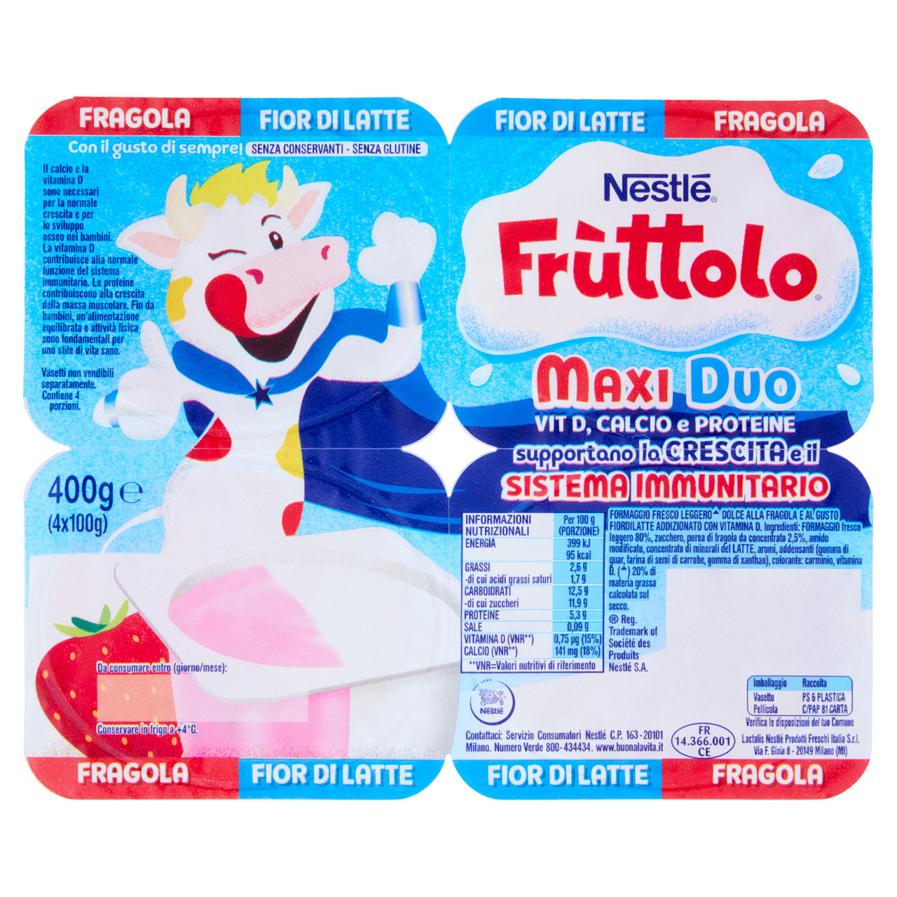 Yogurtino Maxi Duo alla fragola e fior di latte 4 pz da 100 gr