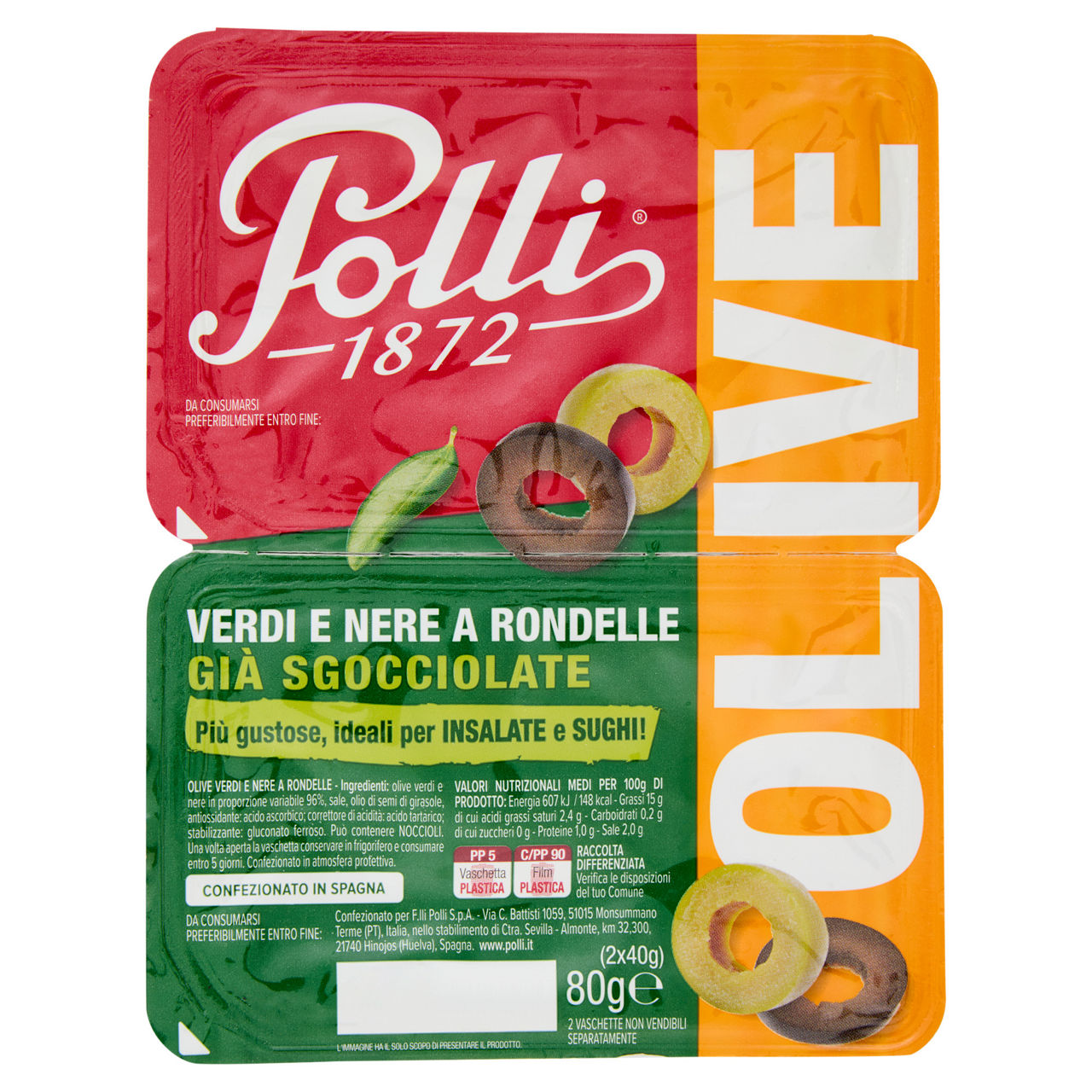 Olive verdi e nere a rondelle polli vaschetta g 40x2