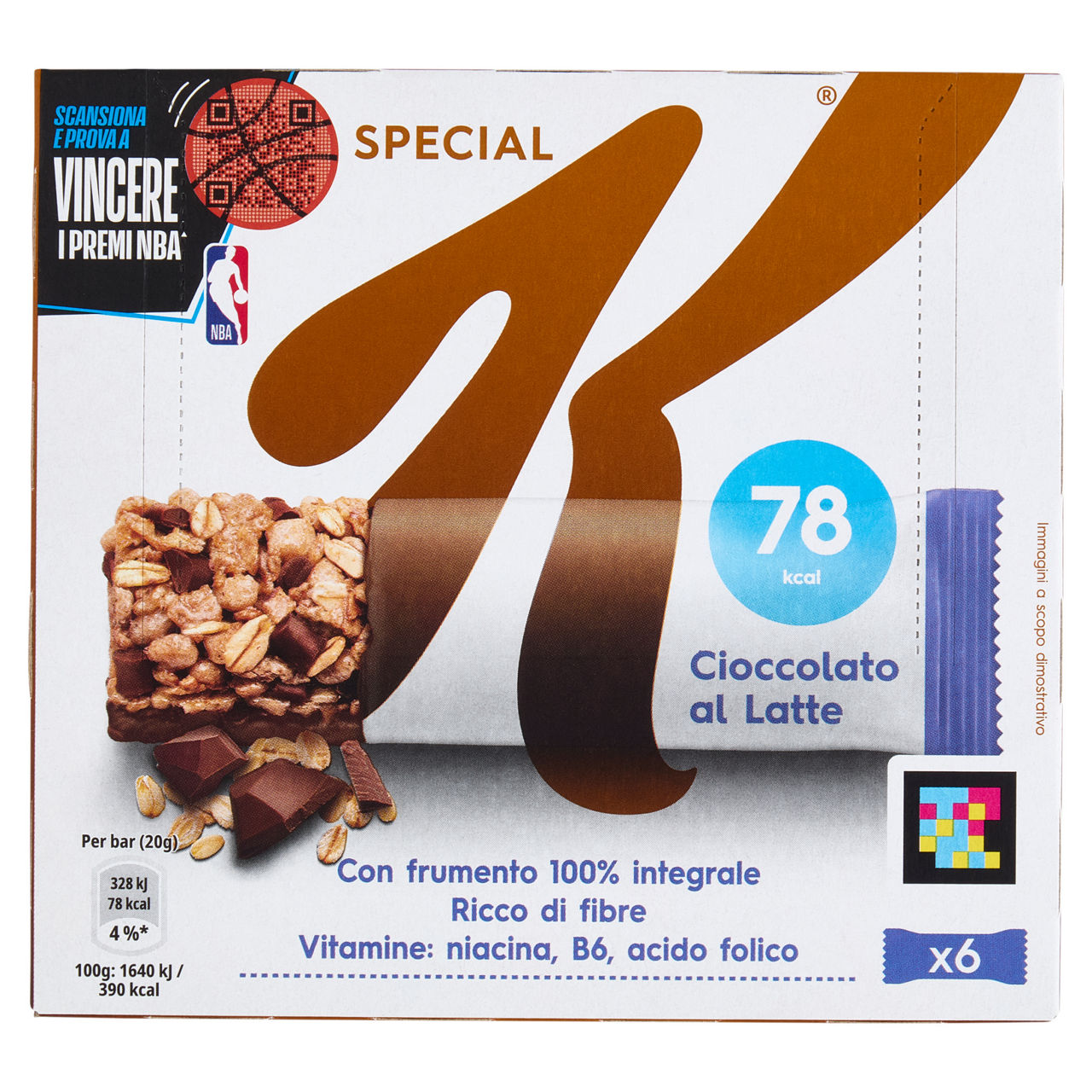 Barrette ai cereali e cioccolato al latte 6 pz