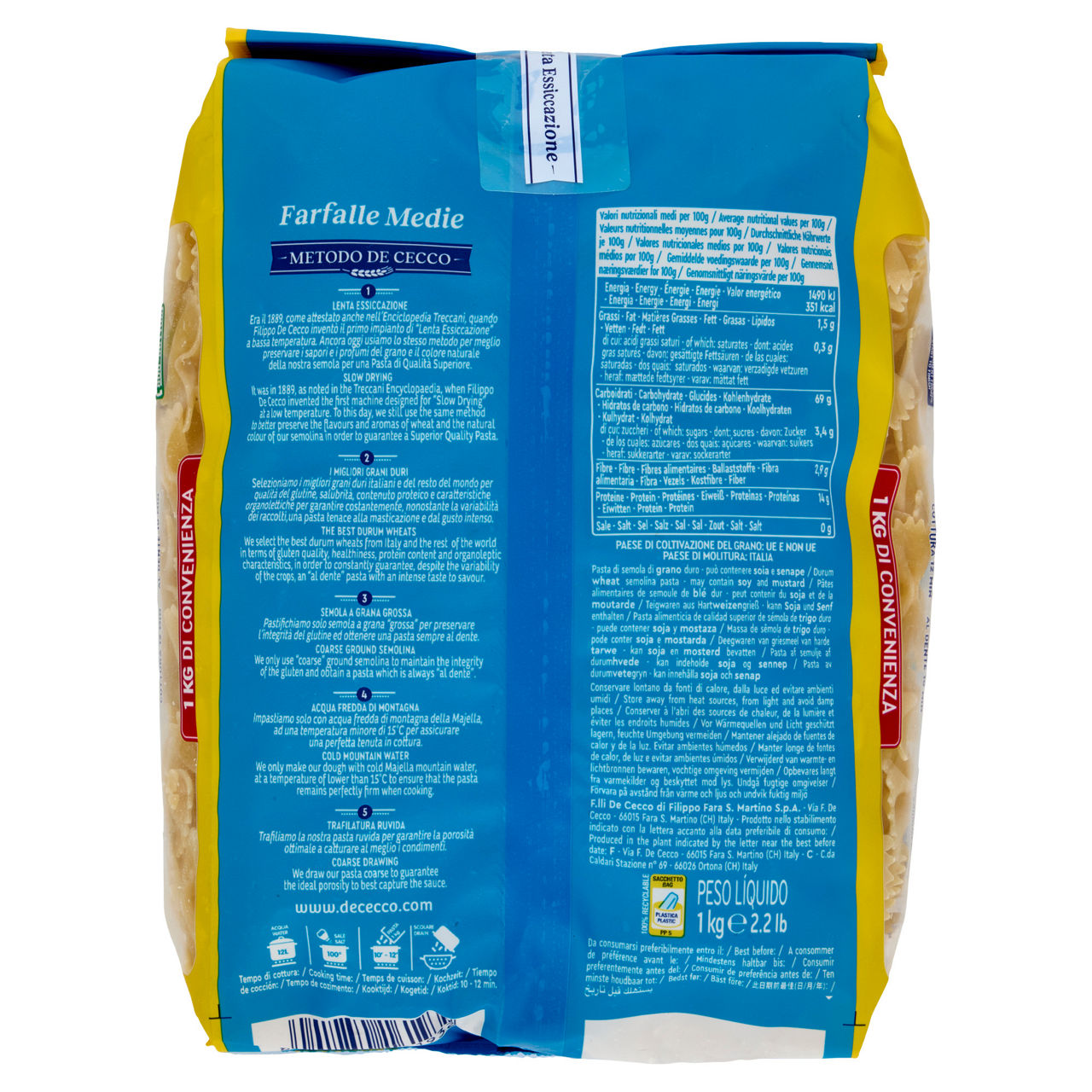 Farfalle medie n. 193 pasta di semola di grano duro 1 kg  - Immagine 11
