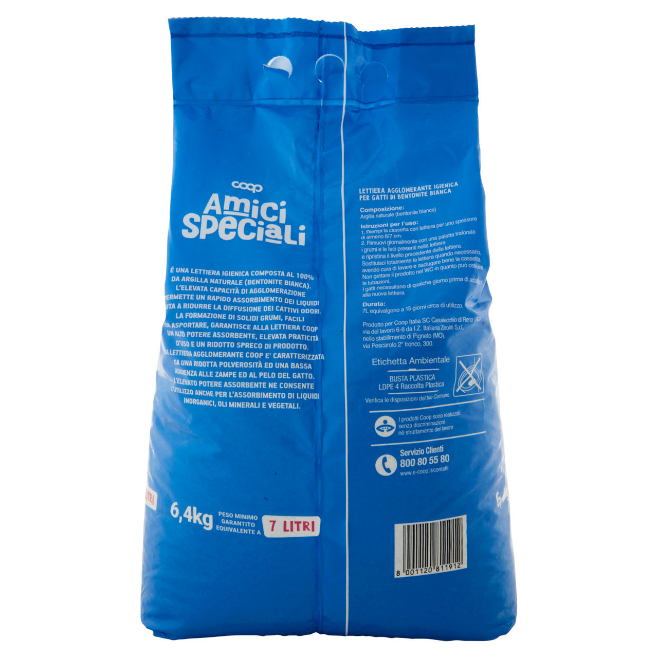 Lettiera igienica per gatti  amici speciali coop agglomerante bianca lt 7 - Immagine 11