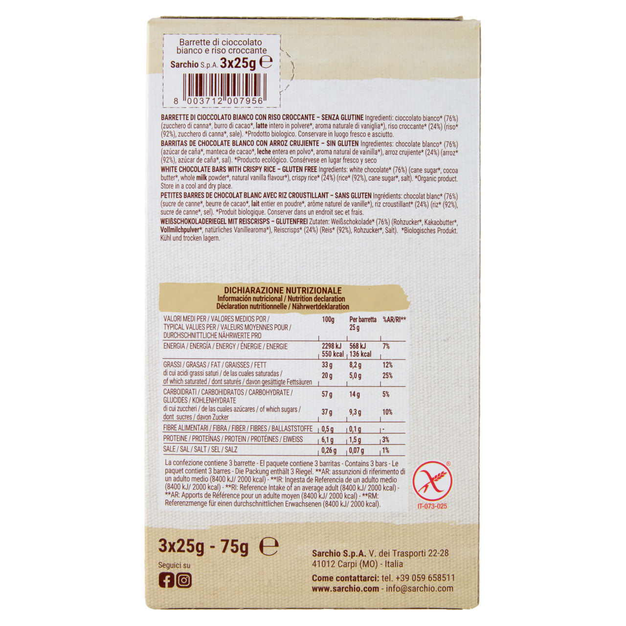 Barrette di cioccolato bianco Chocosoffio con riso crunchy senza glutine 75 gr - Immagine 51