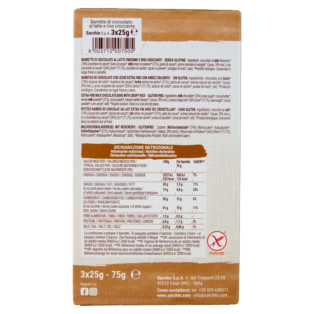 Soffio di riso ciocc. latte finissimo bio senza glutine sarchio sc g 75 - Immagine 31