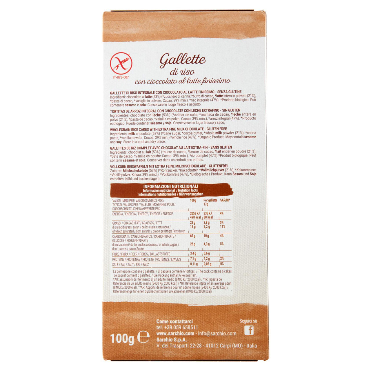 Gallette di riso integrale con cioccolato al latte finissimo  bio 100 gr - Immagine 11