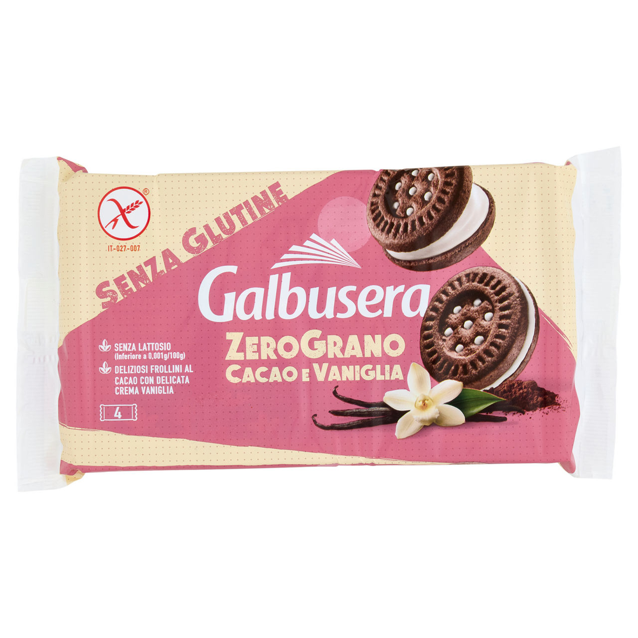 Biscotti frollini al cacao farciti con crema vaniglia senza glutine 160 gr
