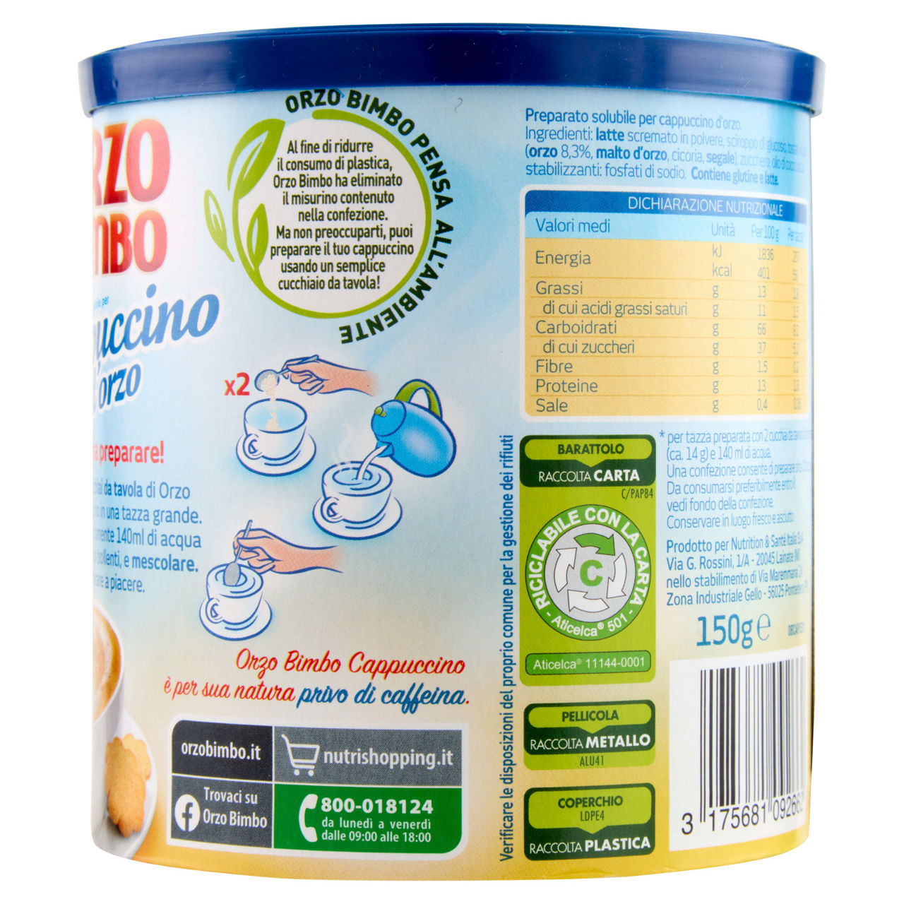 Preparato solubile per cappuccino d'orzo 150 gr - Immagine 51