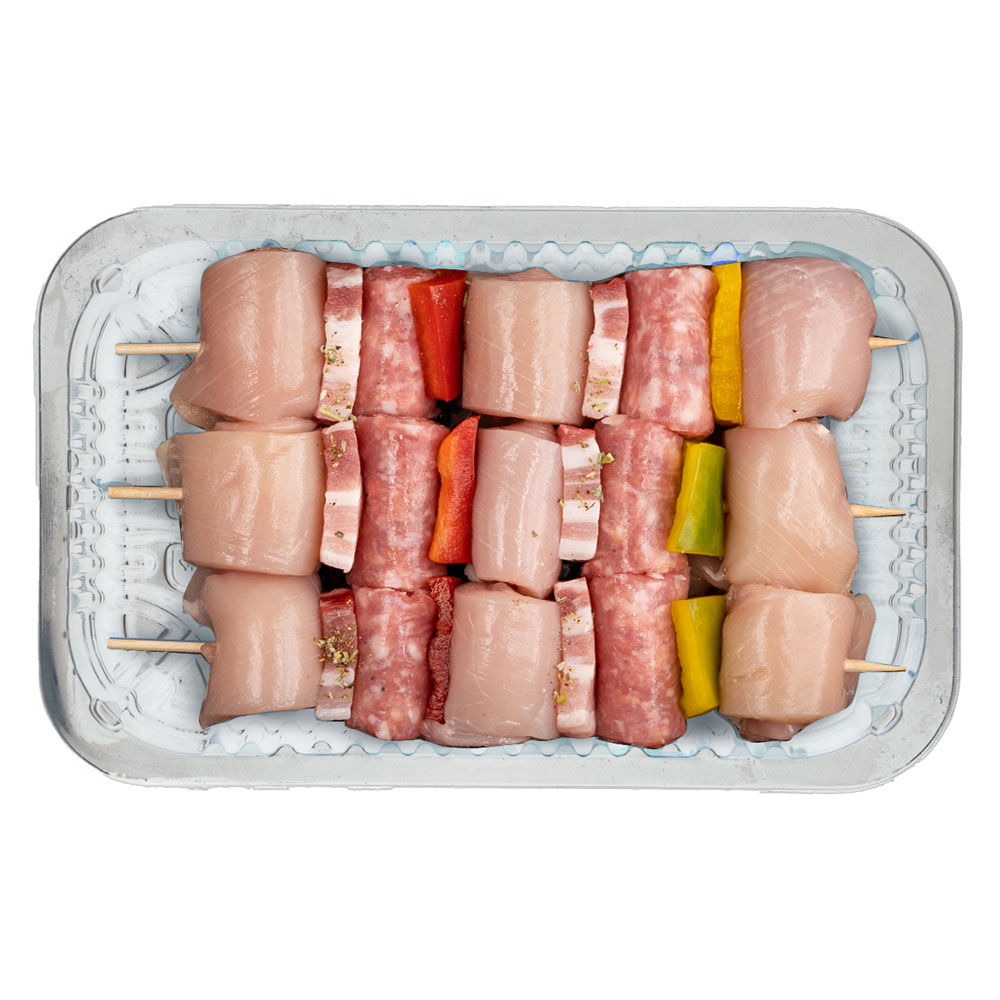 Spiedini con pollo pancetta salsiccia e peperoni - Immagine 01