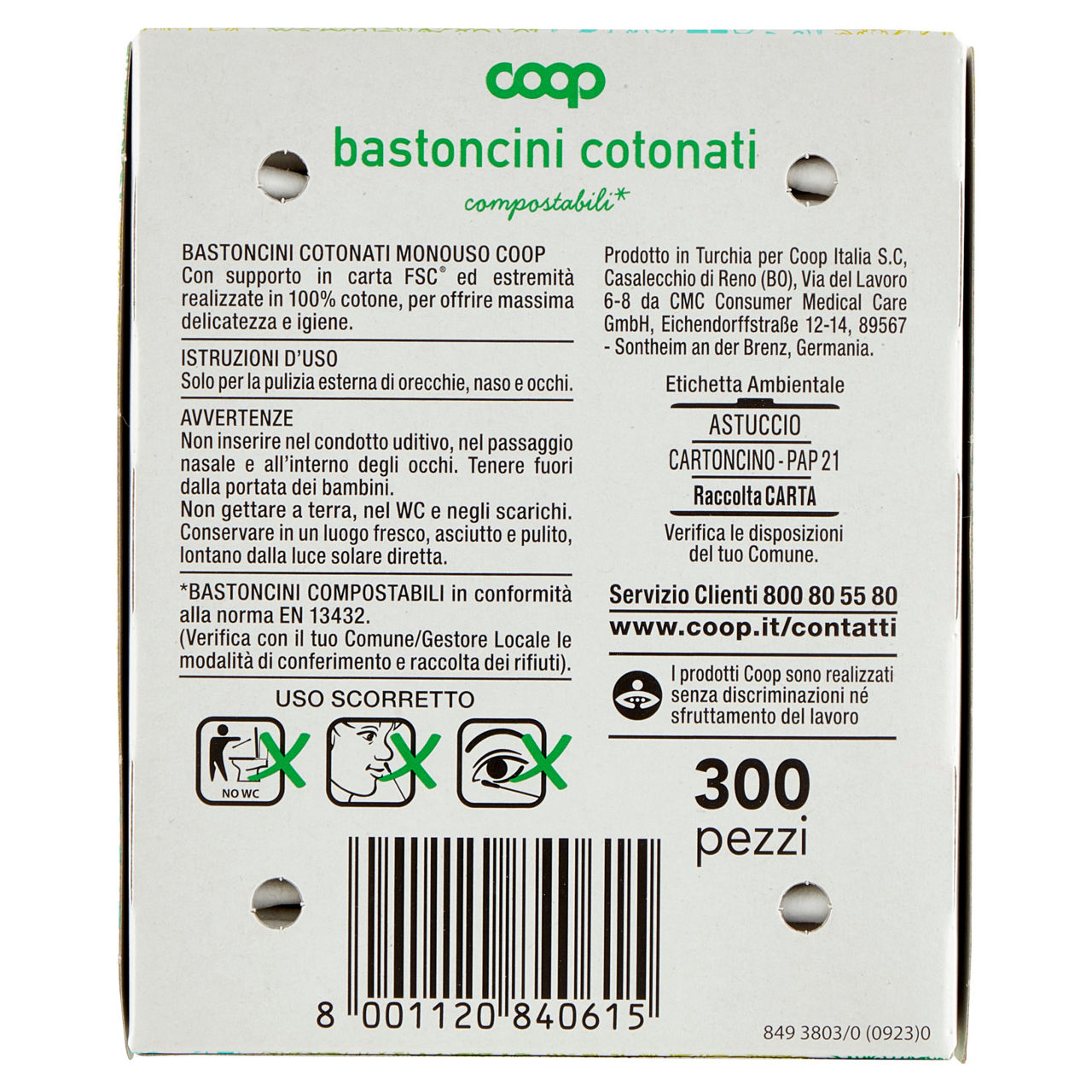 Bastoncini cotonati monouso coop biodegradabili x 300 scatola pz 1 - Immagine 21