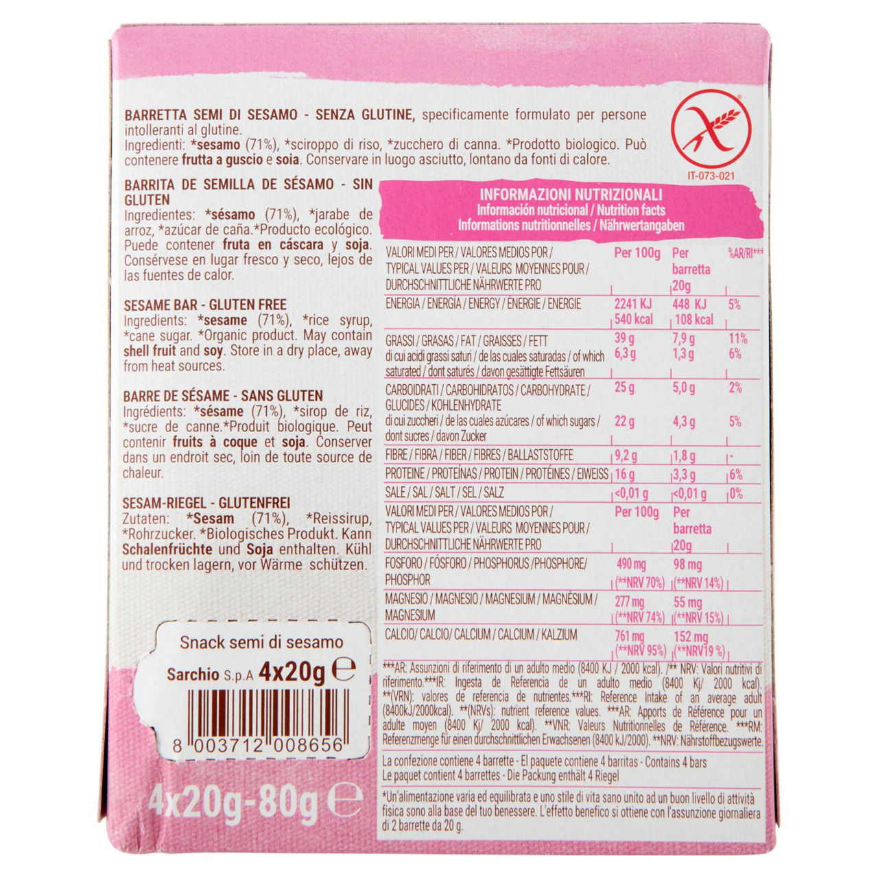 Snack semi di sesamo biologico senza glutine sarchio scatola g 80 - Immagine 51