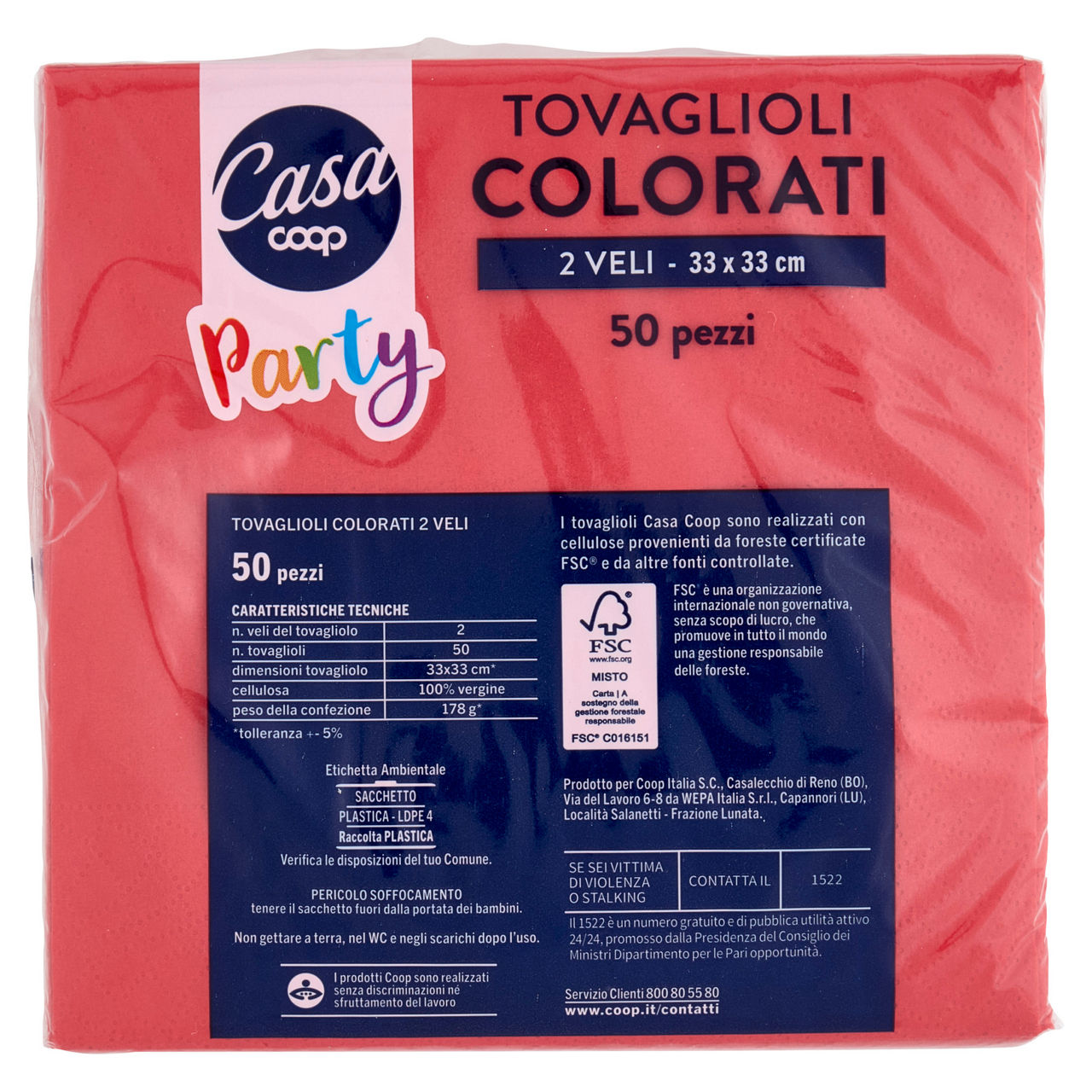 Tovaglioli rossi coop casa 2veli 33x33cm fsc pz 50 - Immagine 11