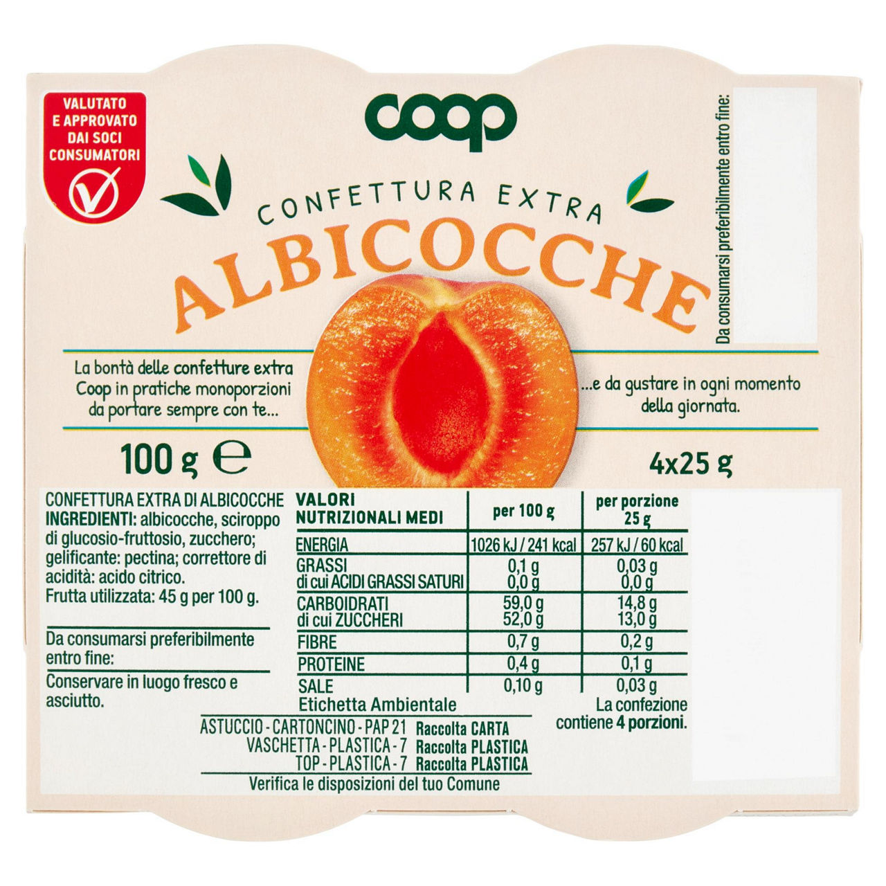 Confetture extra di albicocche coop - cluster 4x25g - Immagine 01