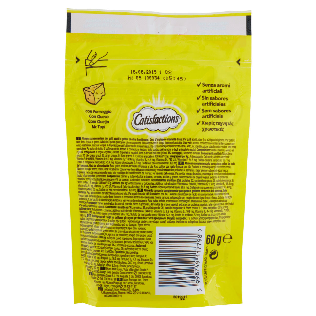 Snack gatto catisfactions formaggio sacchetto gr 60 - Immagine 21