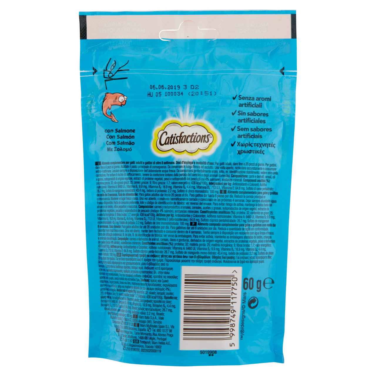 Snack gatto catisfactions salmone sacchetto gr 60 - Immagine 31