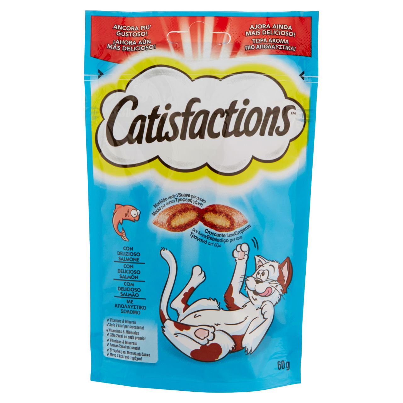 Snack gatto catisfactions salmone sacchetto gr 60