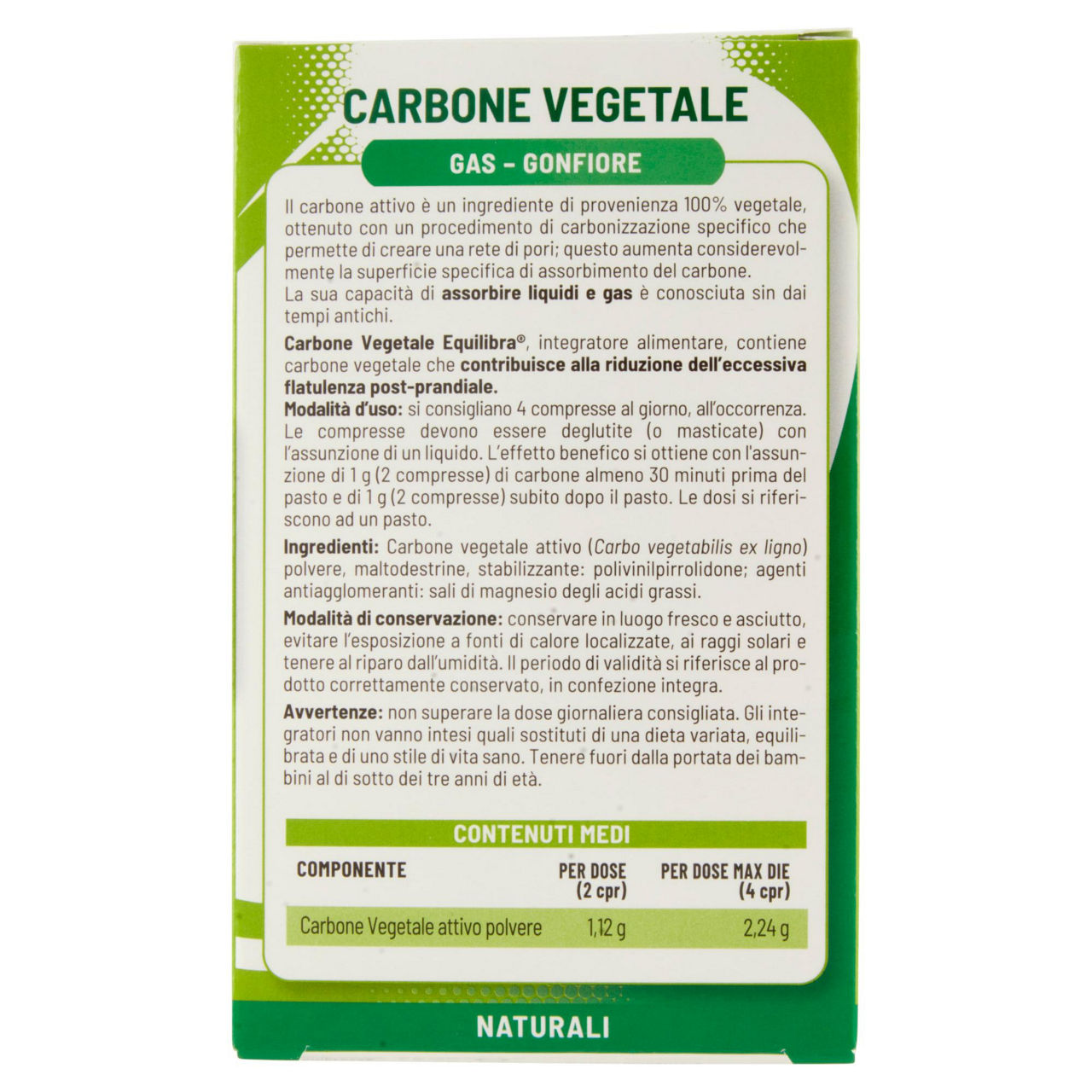 Integratore alimentare Carbone Vegetale gas e gonfiore 50 compresse - Immagine 11