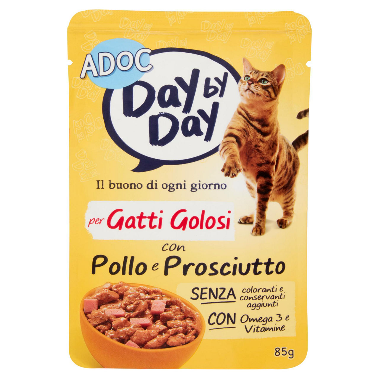 Bocconcini gatto adoc day by day pollo e prosciutto 85g - Immagine 01