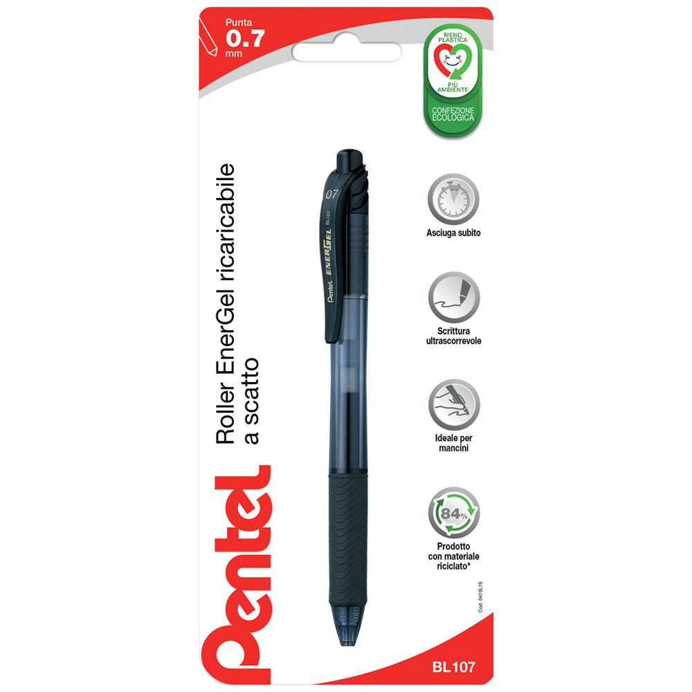Penna roller a scatto Energel nera  punta 0,7