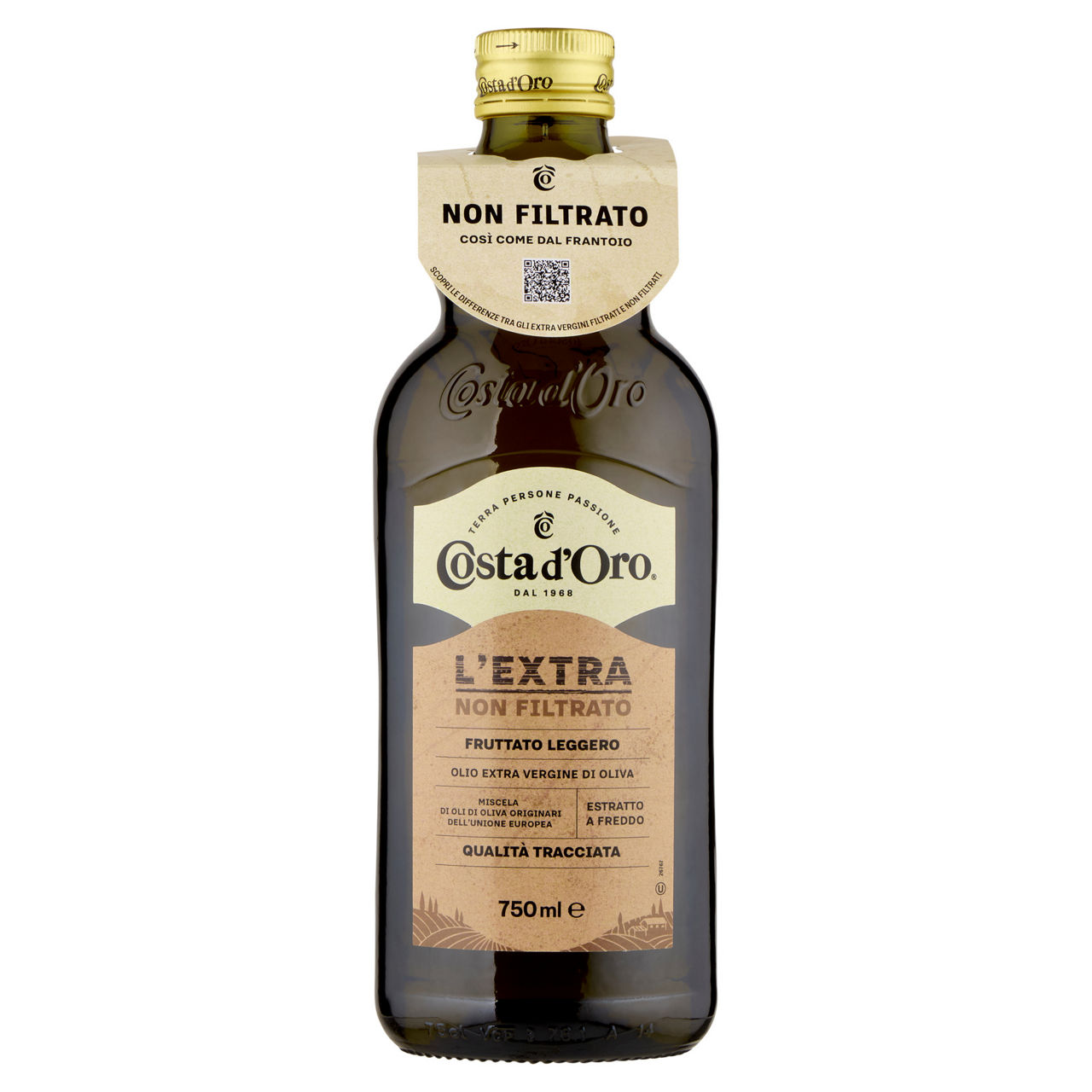 Olio extravergine integrale non filtrato costa d'oro bottiglia ml. 750