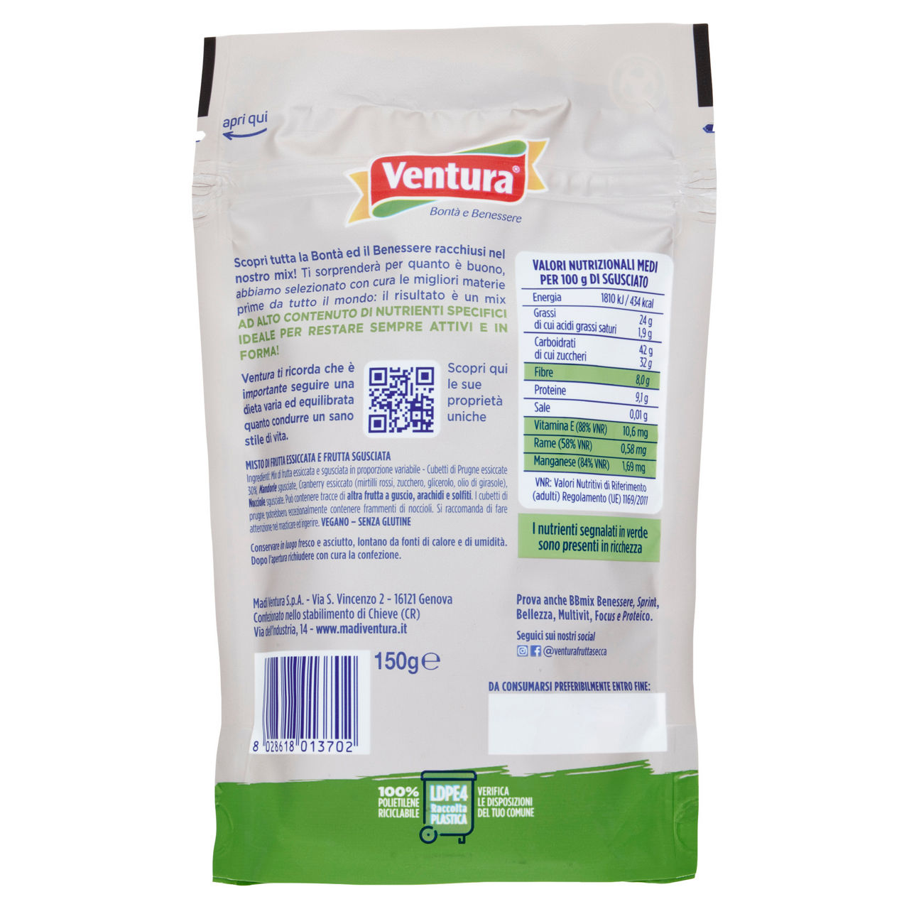 Mix fibra di frutta essiccata e frutta sgusciata 150 gr - Immagine 31