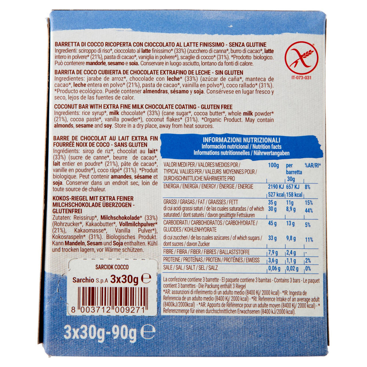Barretta di cocco bio ricoperta con cioccolato al latte finissimo 90 gr - Immagine 41