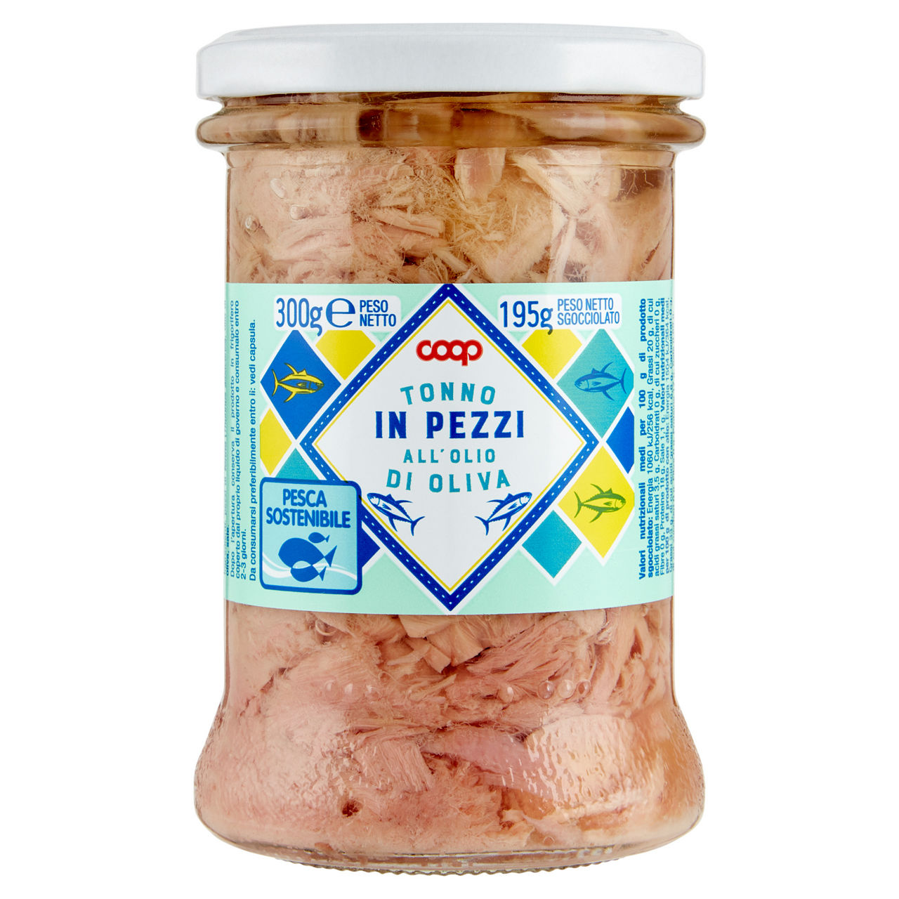 Pezzetti di tonno all'olio di oliva coop vaso vetro 300g - Immagine 01