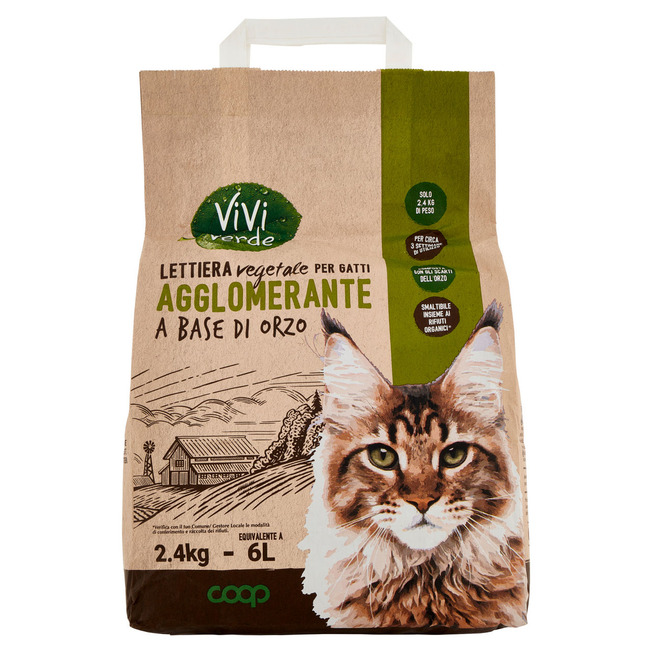 Lettiera vegetale agglomerante a base di orzo vivi verde 2,4 kg - Immagine 01