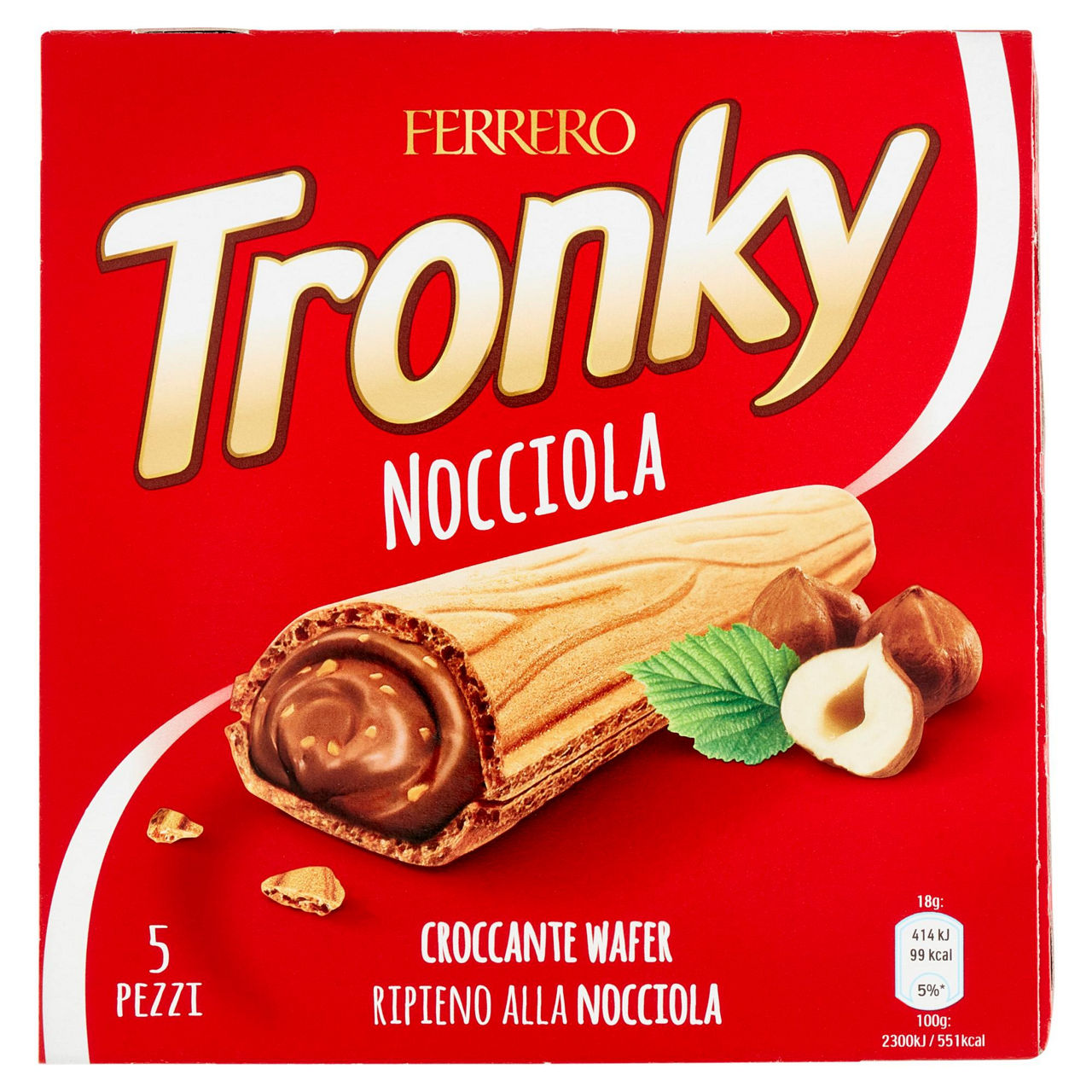 Snack Tronky con ripieno cremoso alla nocciola e cacao 5 pz - Immagine 01