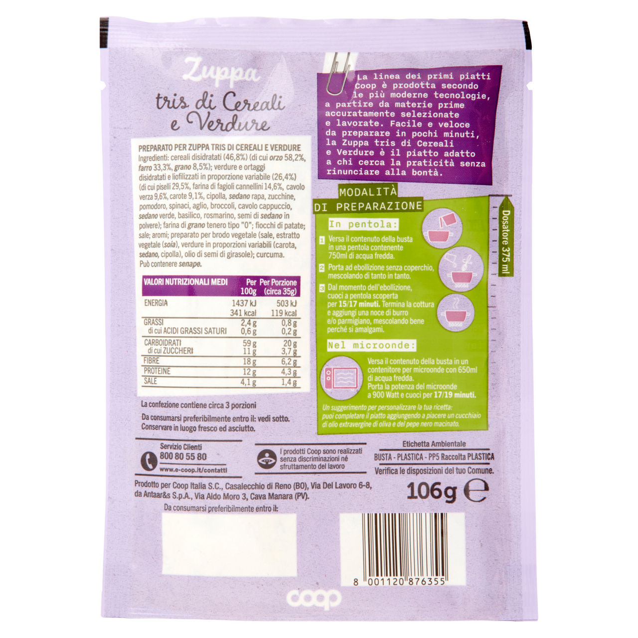 Preparato per zuppa tris di cereali e verdure 106 gr - Immagine 41